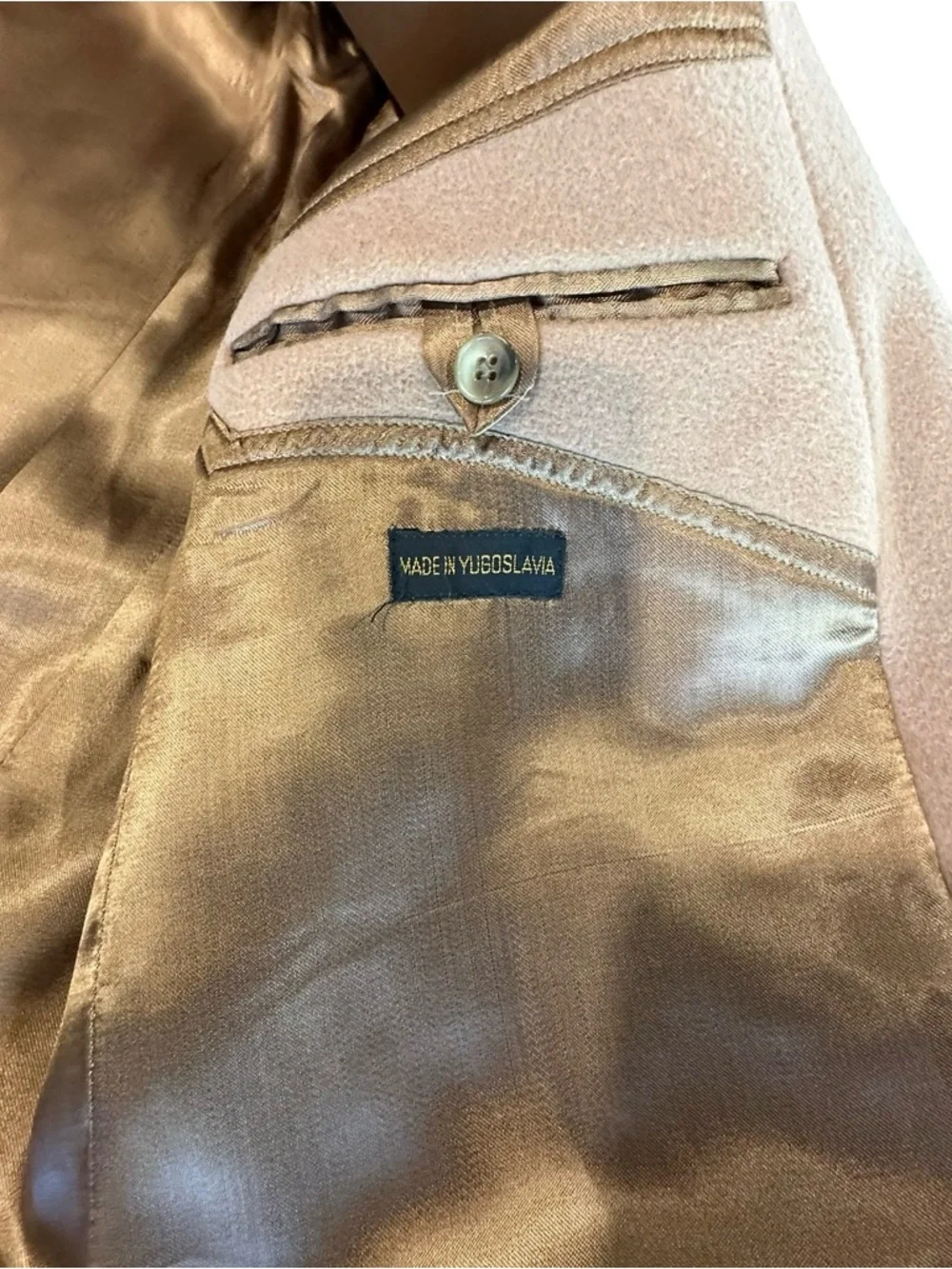 Vintage 70’s Mens 100% Cashmere Overcoat Tan Made in Yugoslavia Long Trench 42L - Picture 8 of 12